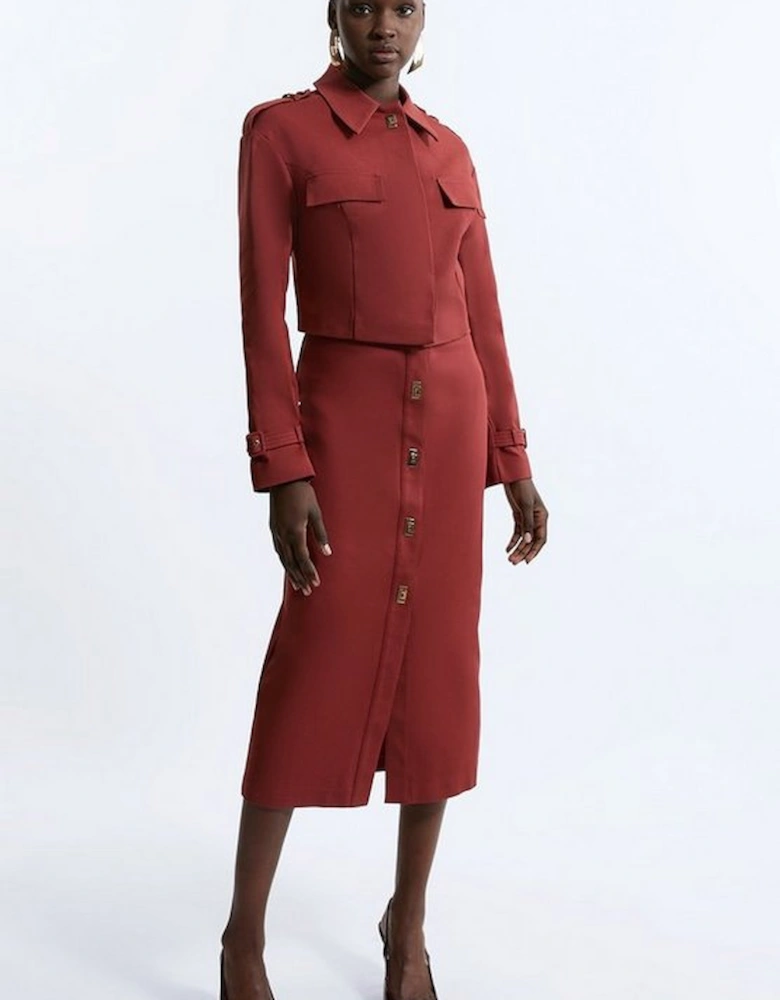 Techno Cotton Woven Hardwear Detail Midi Skirt