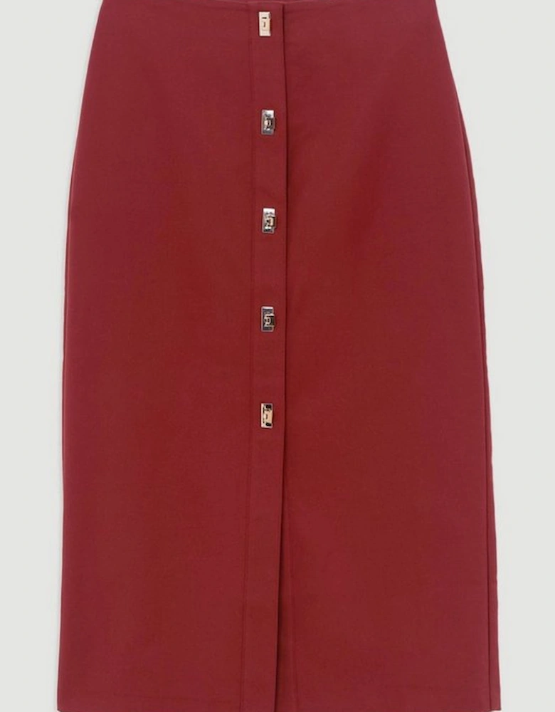 Techno Cotton Woven Hardwear Detail Midi Skirt