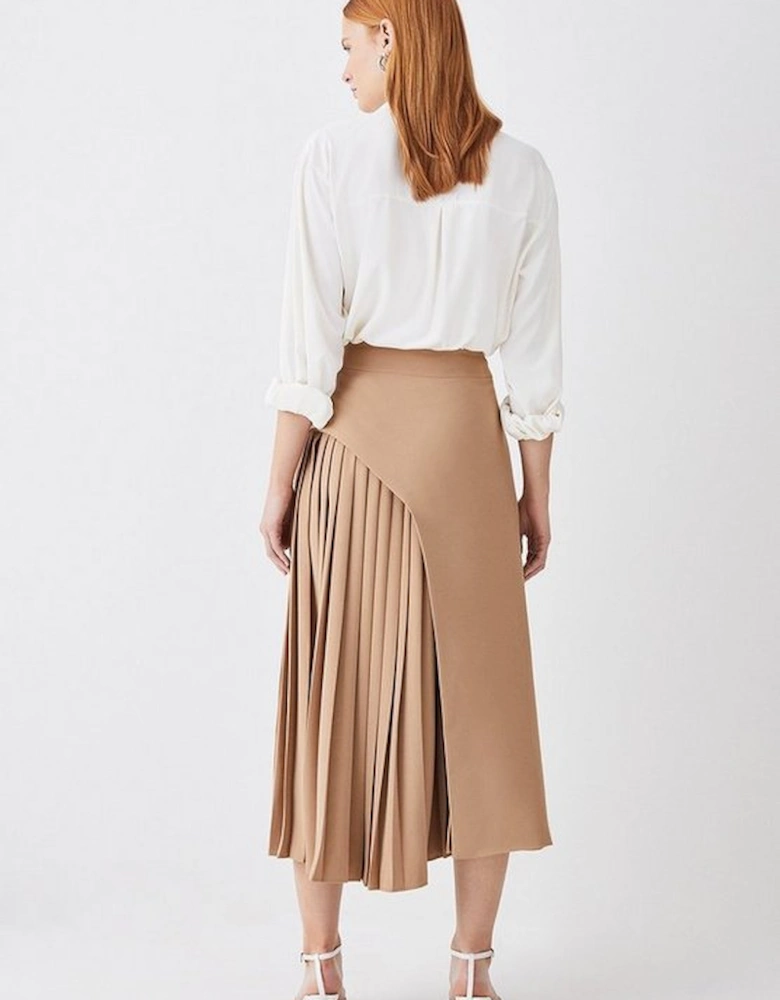 Tailored Buckle Detail Pleated Midi Skirt