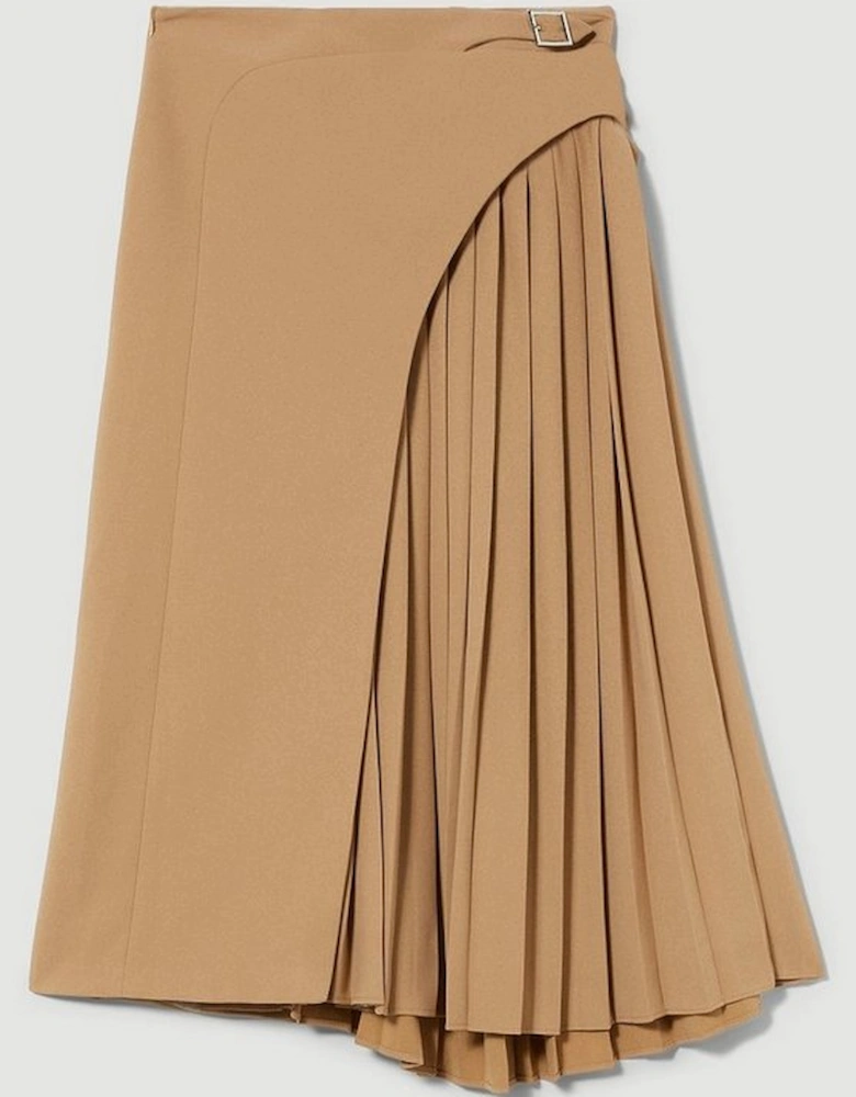 Tailored Buckle Detail Pleated Midi Skirt