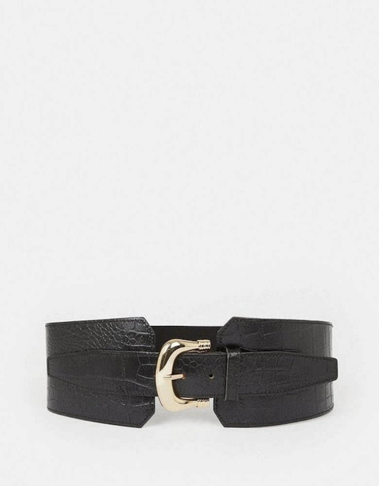 Leather Croc Wide Waist Belt