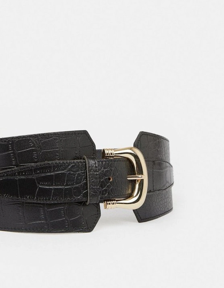 Leather Croc Wide Waist Belt