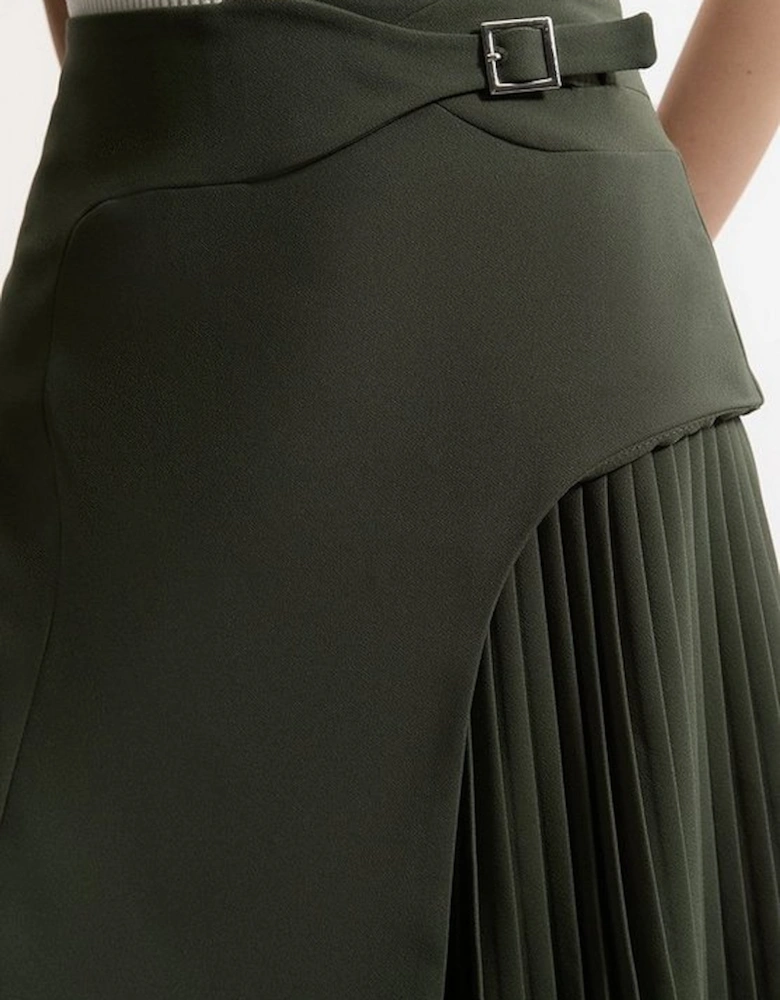 Tailored Buckle Detail Pleated Mini Skirt