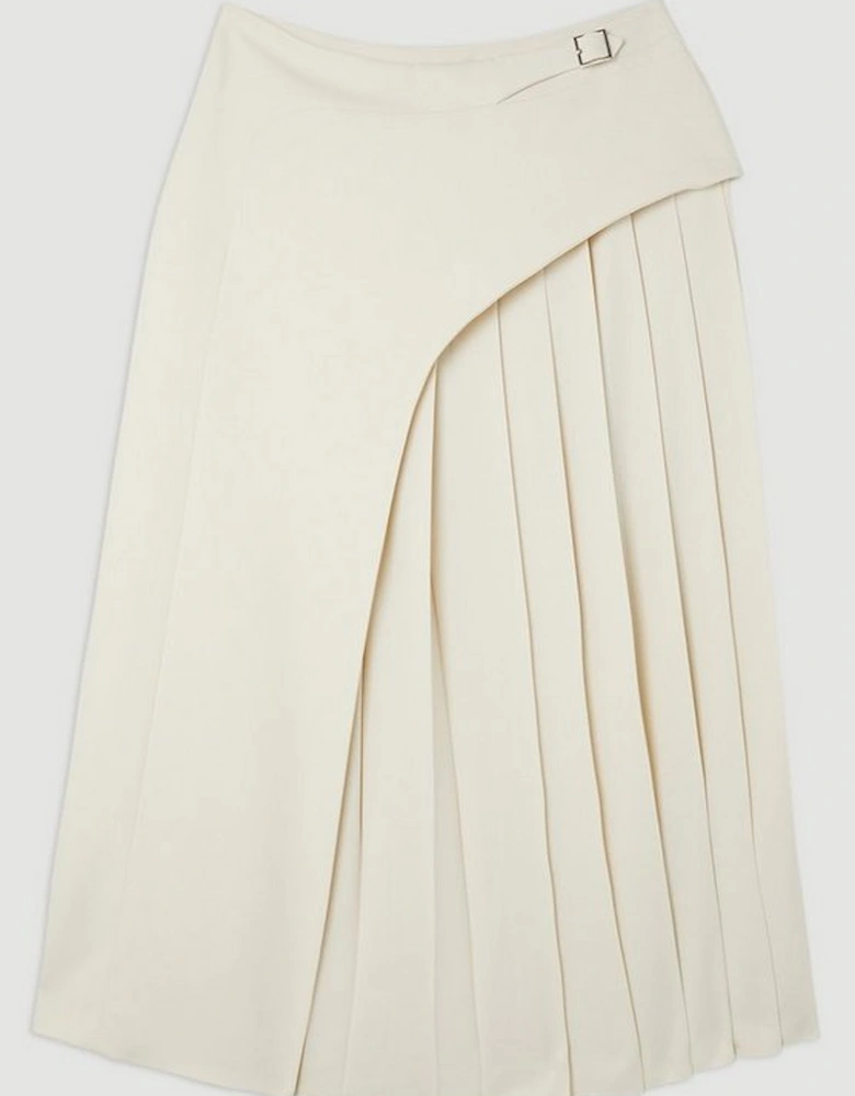 Tailored Buckle Detail Pleated Midi Skirt