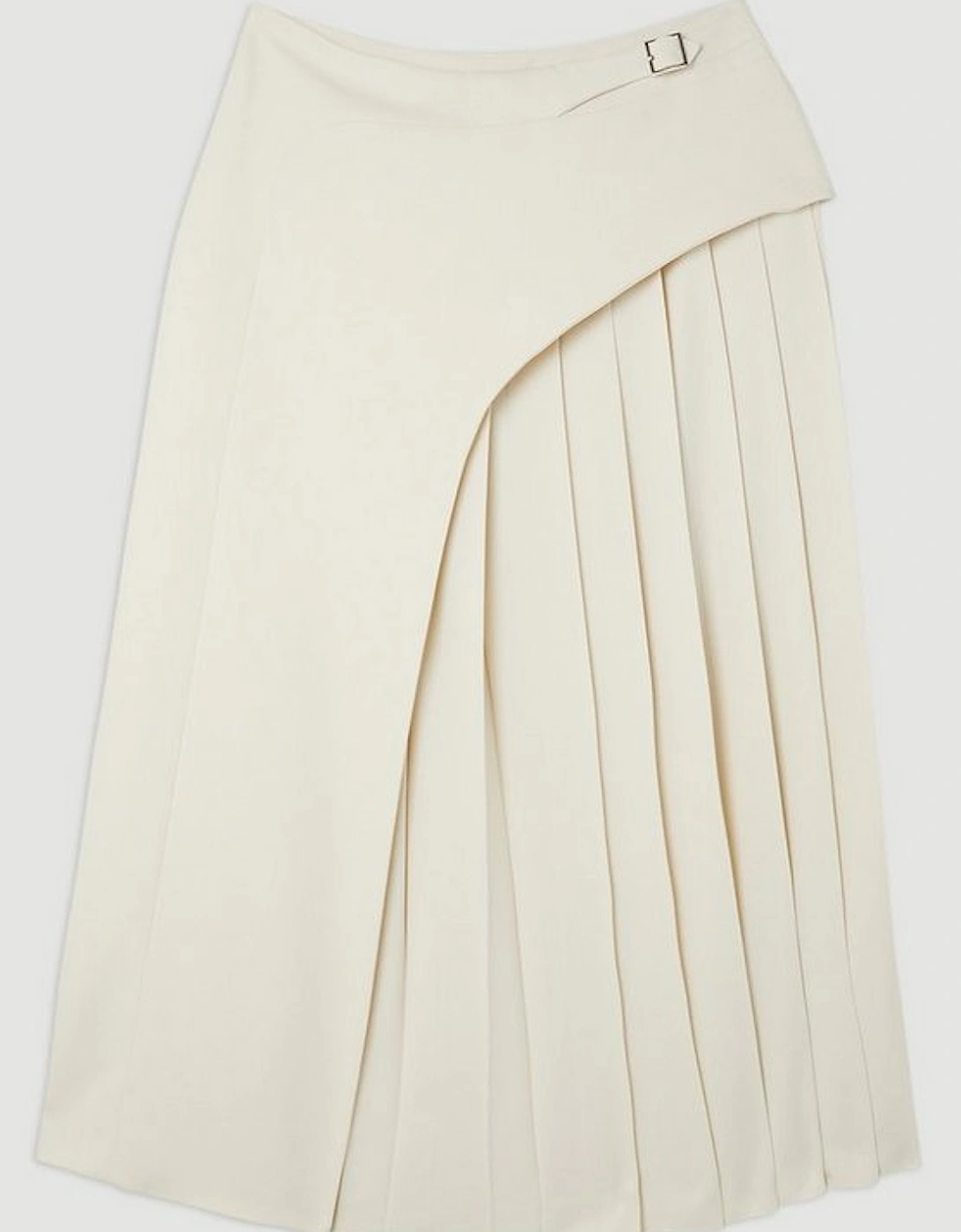 Tailored Buckle Detail Pleated Midi Skirt