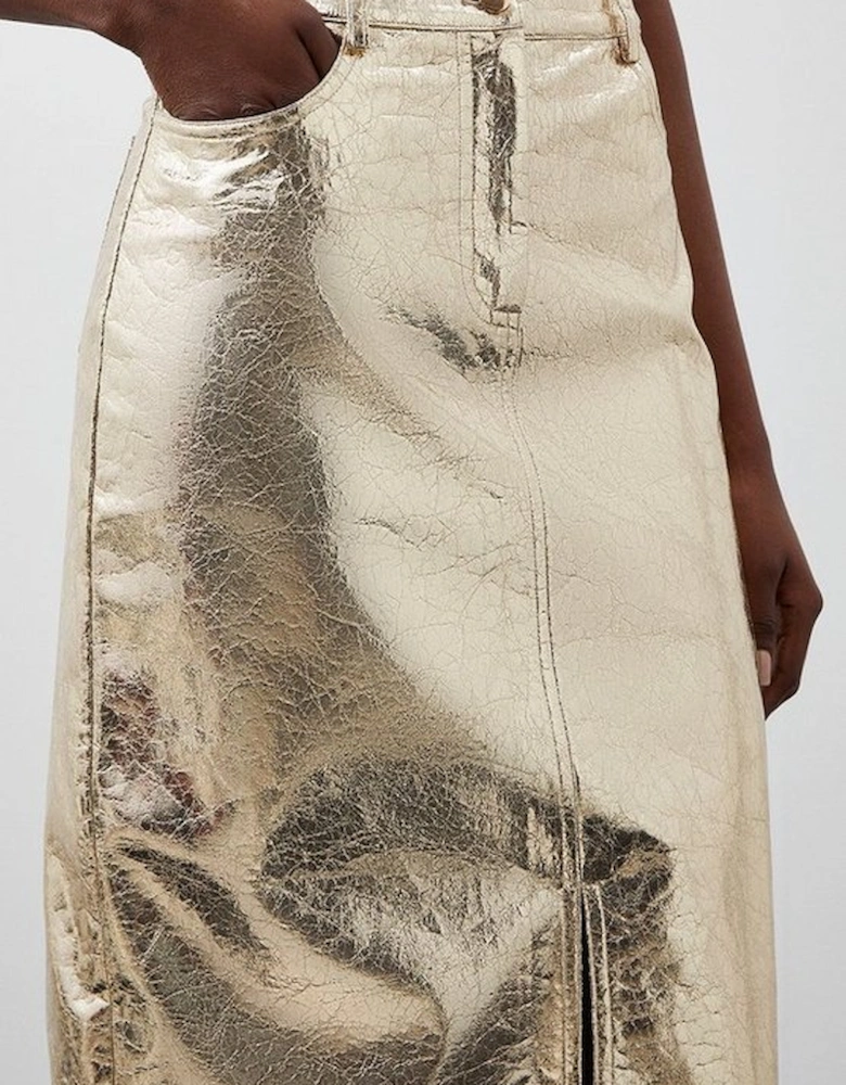 Metallic Faux Leather Midi Skirt