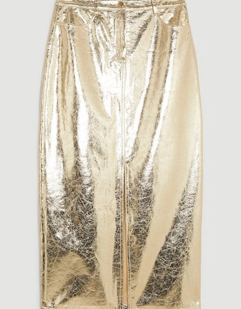 Metallic Faux Leather Midi Skirt