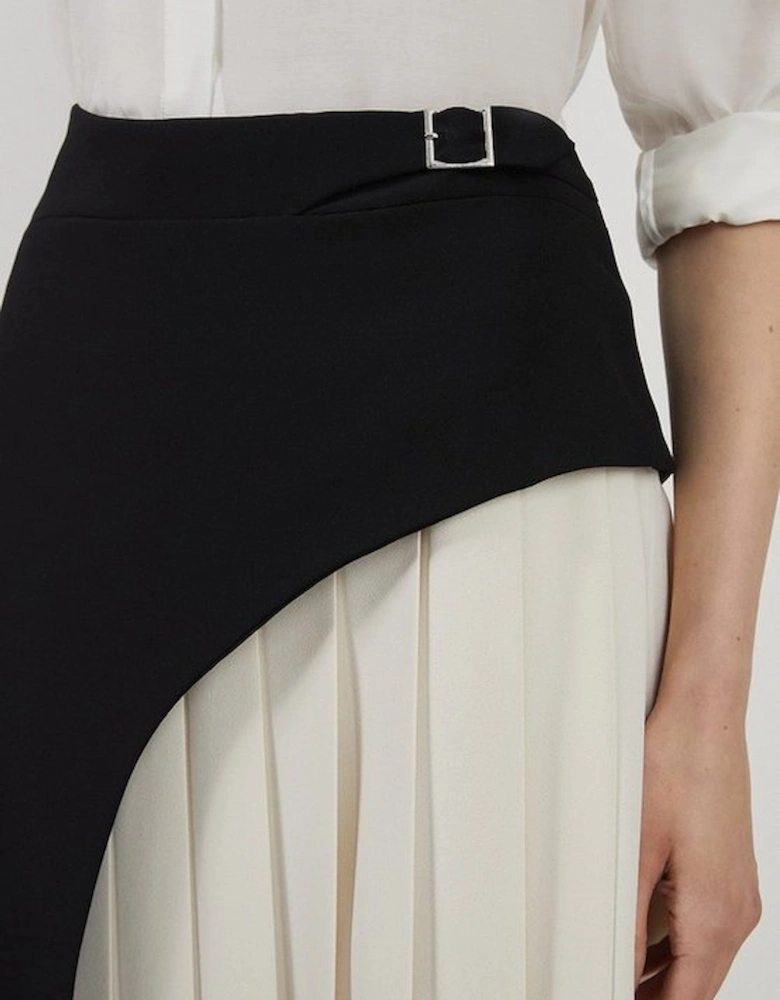 Tailored Buckle Detail Pleated Midi Skirt