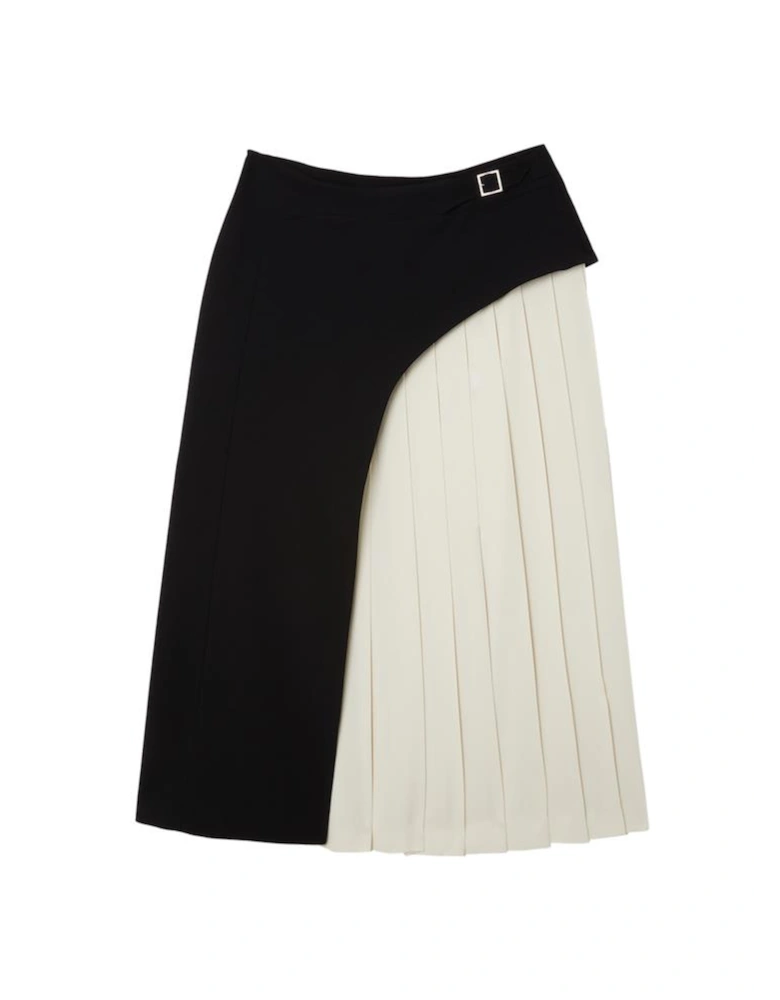 Tailored Buckle Detail Pleated Midi Skirt