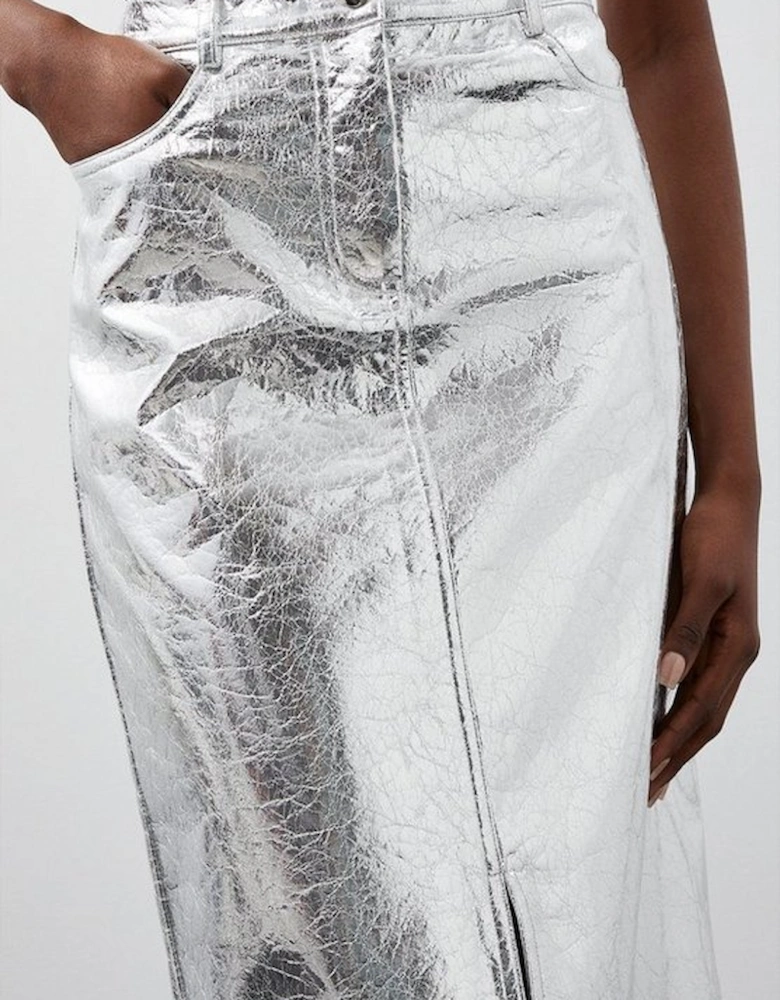 Metallic Faux Leather Midi Skirt