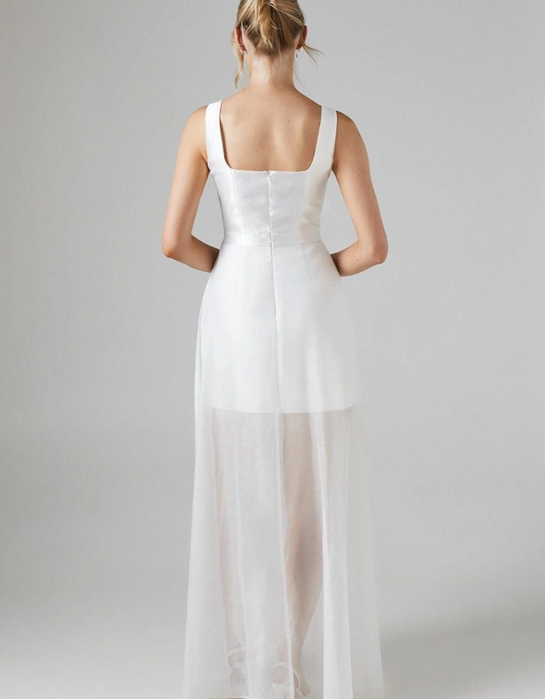 Twill Mini Wedding Dress With Organza Skirt