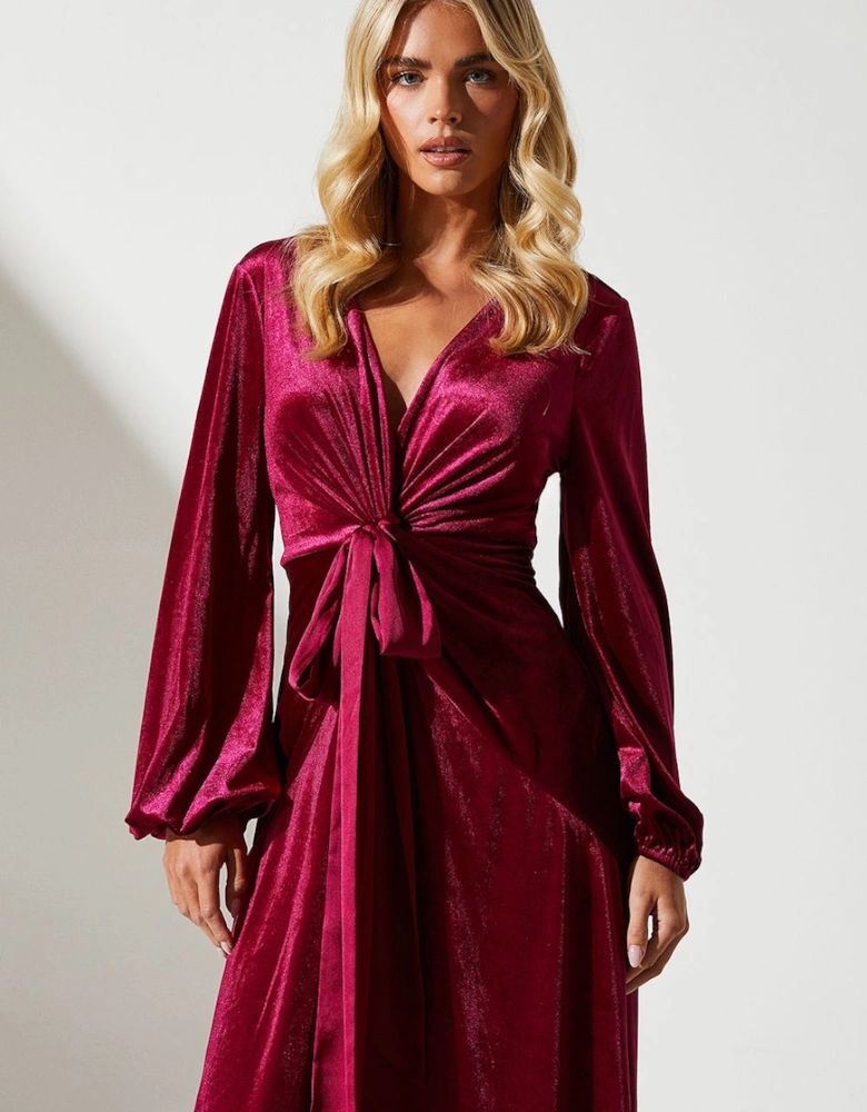 Petite Velvet Long Sleeve Midi Wedding Guest Dress