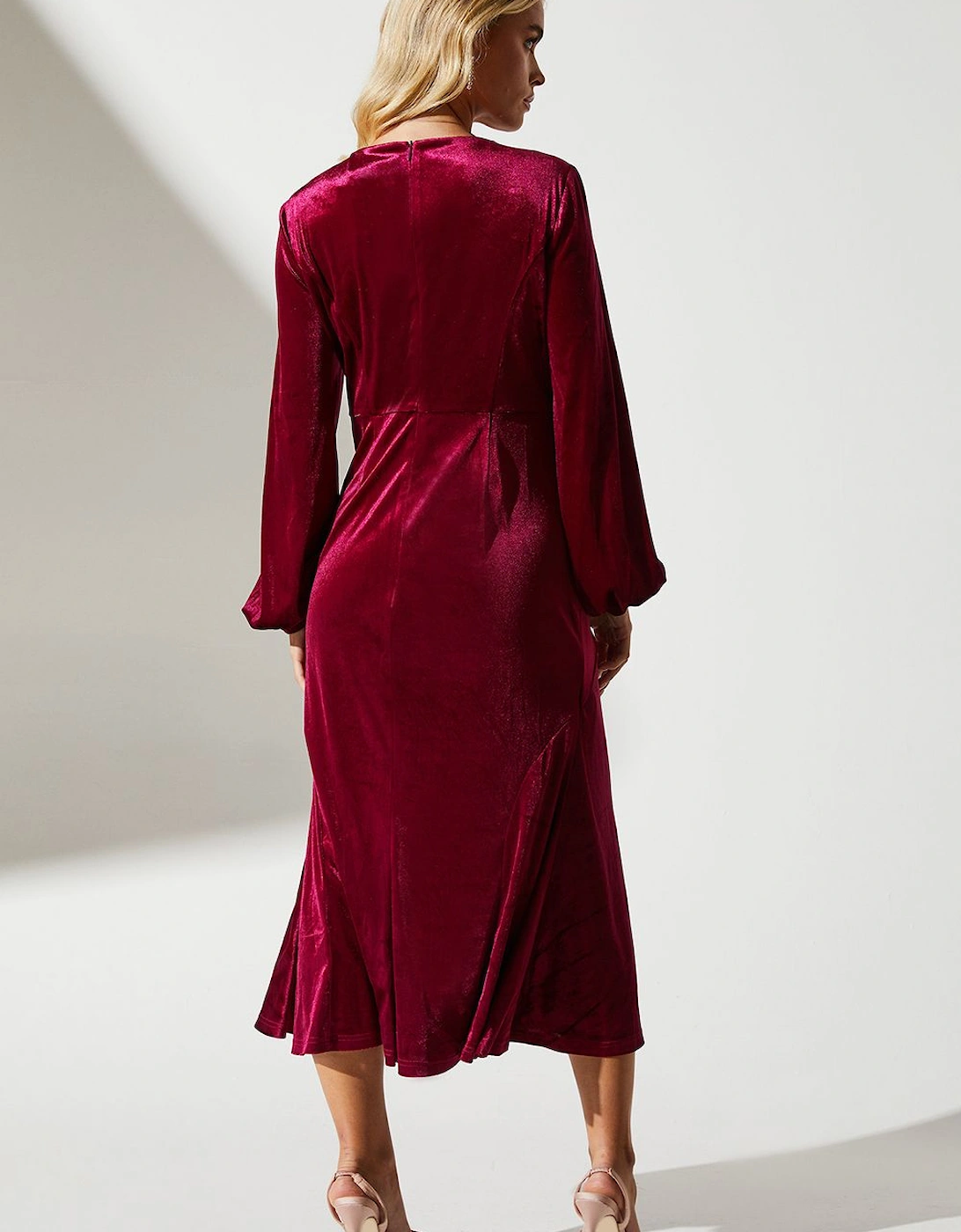 Petite Velvet Long Sleeve Midi Wedding Guest Dress