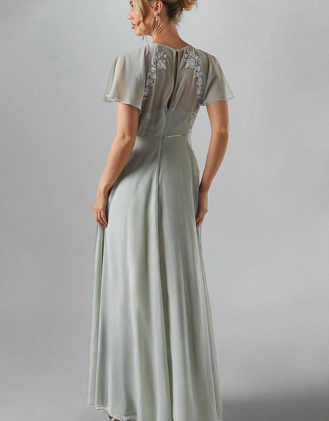 Angel Sleeve Embroidered Winter Floral Bridesmaid Maxi Dress