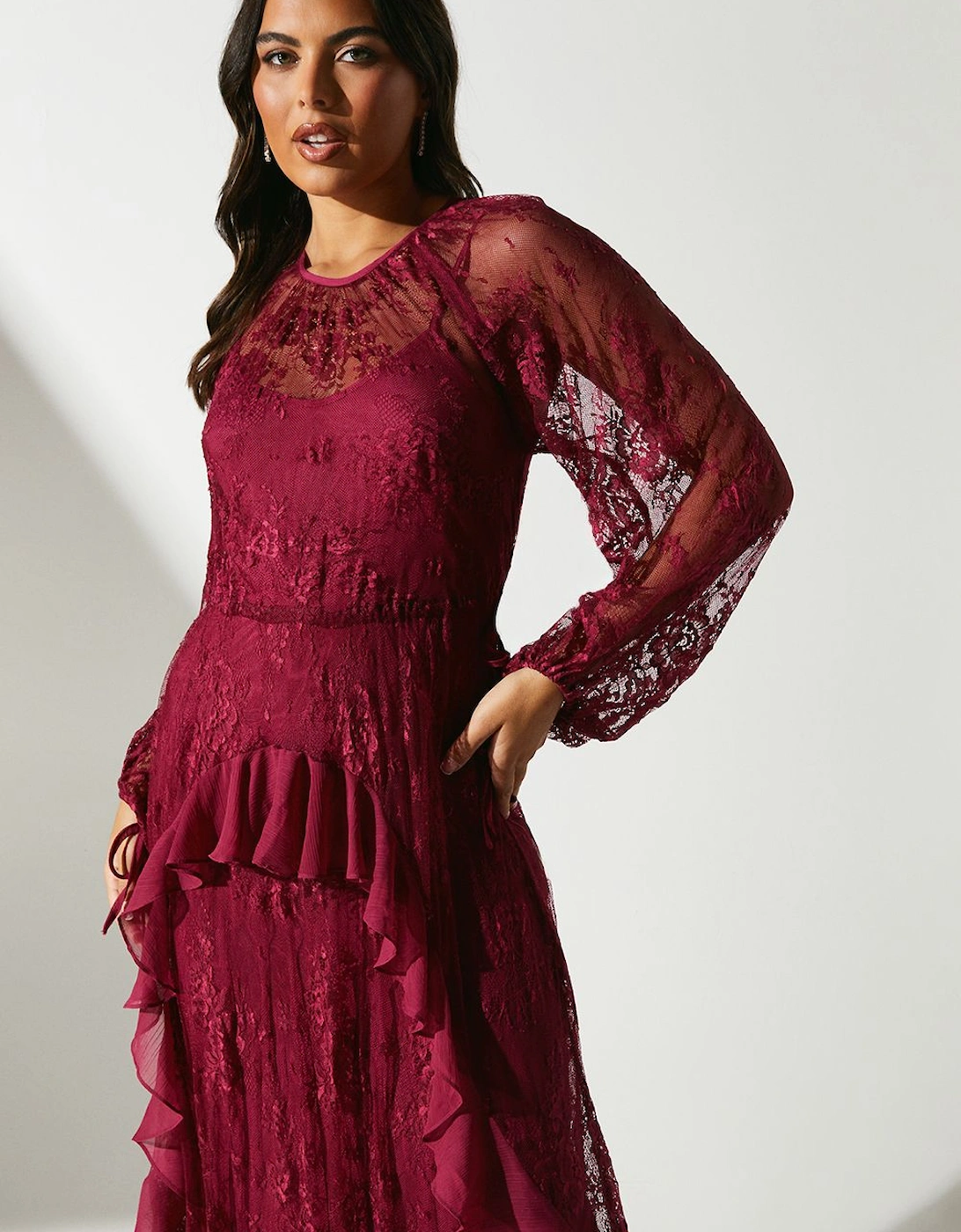 Lace Long Sleeve Midi Wedding Guest Dress