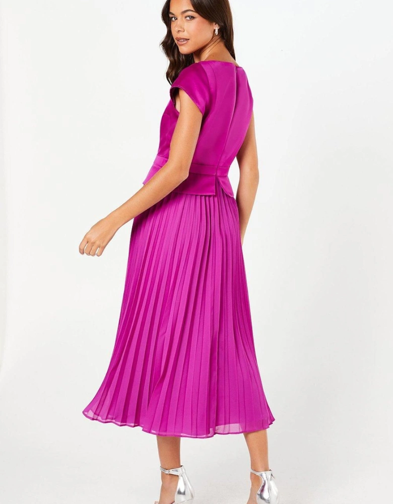 Cap Sleeve Pleated Skirt Midi Wedding Guest Dress