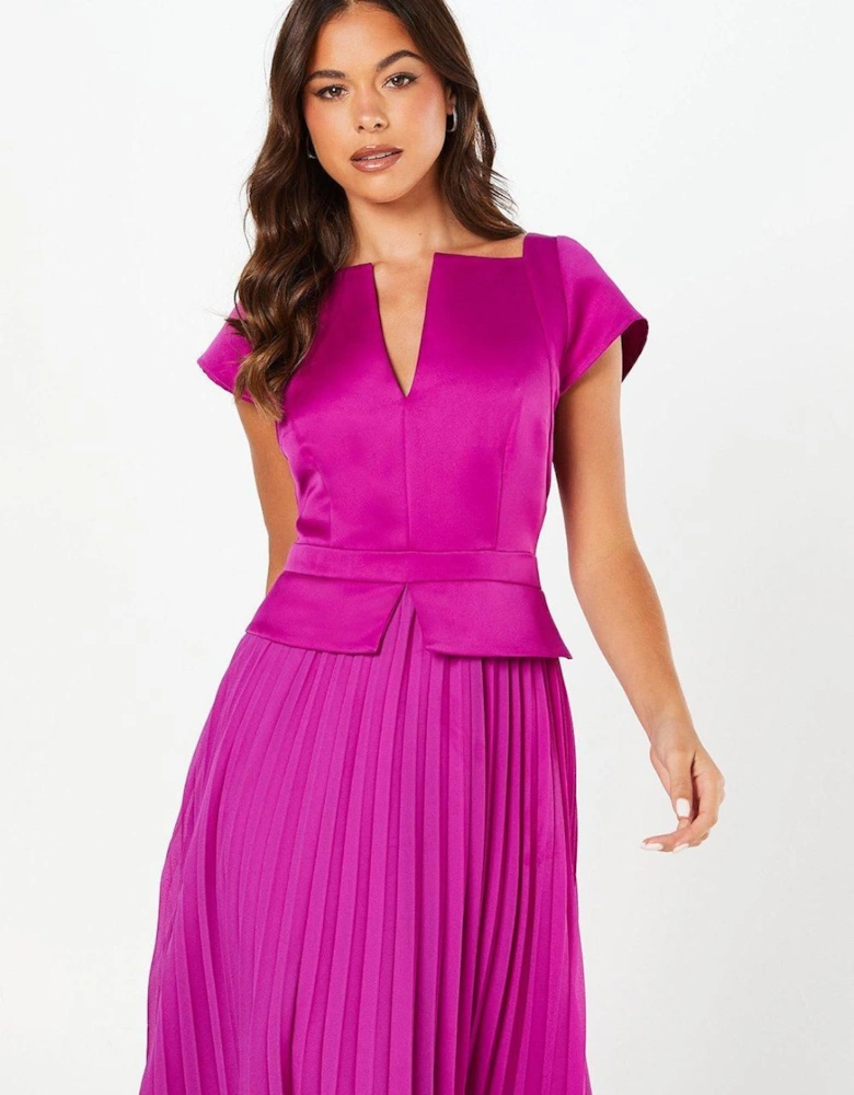 Cap Sleeve Pleated Skirt Midi Wedding Guest Dress