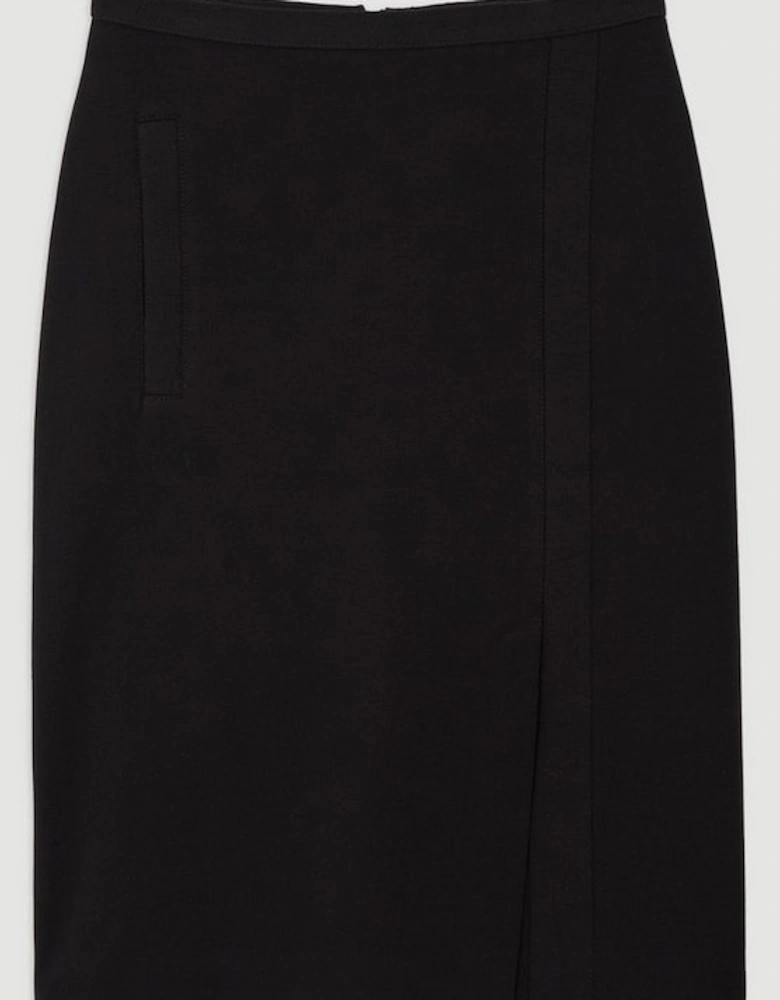 Compact Stretch Contrast Grosgrain Tailored Midi Skirt