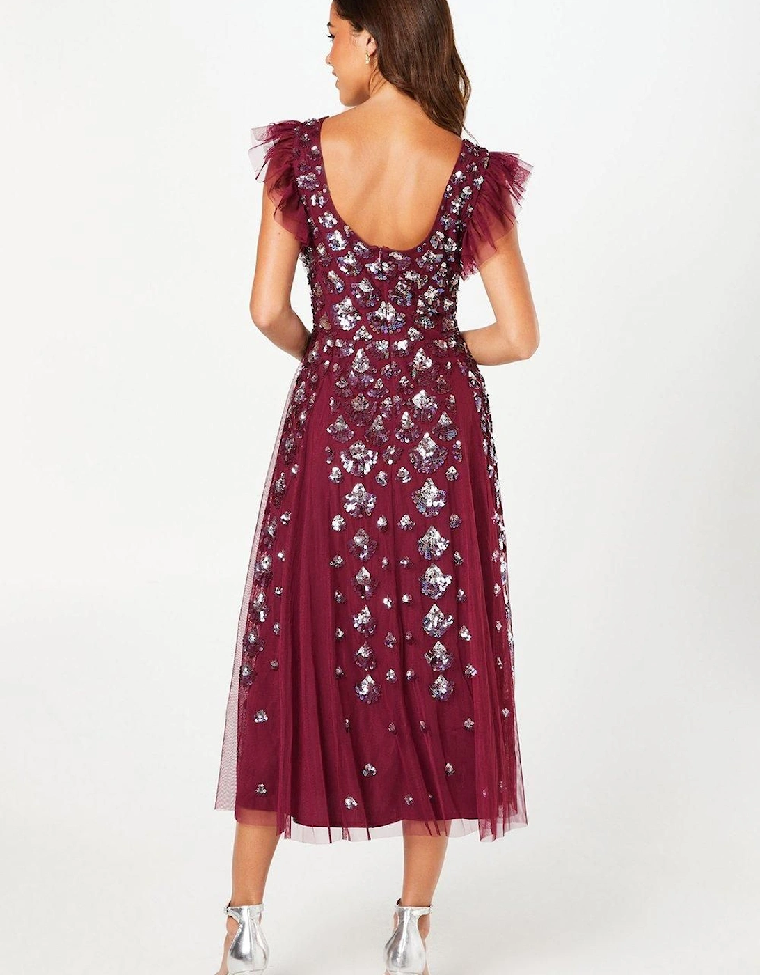 Iridescent Sequin Hand Embellished Midi Dress