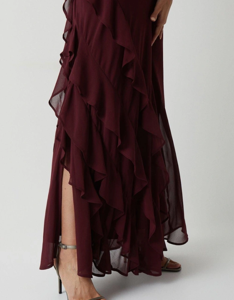 Mega Ruffle Georgette Bridesmaid Maxi Dress