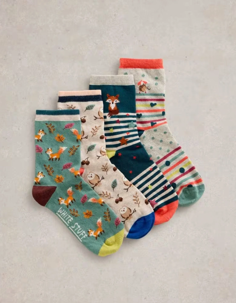 Women's 4 Pack Woodland Animals Sock Navy Multi