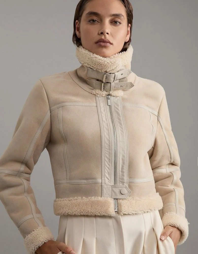 Shearling Crop Aviator Jacket