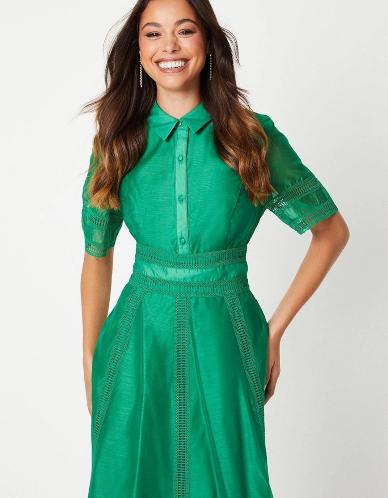 Organza Lace Trim Mix Shirt Dress