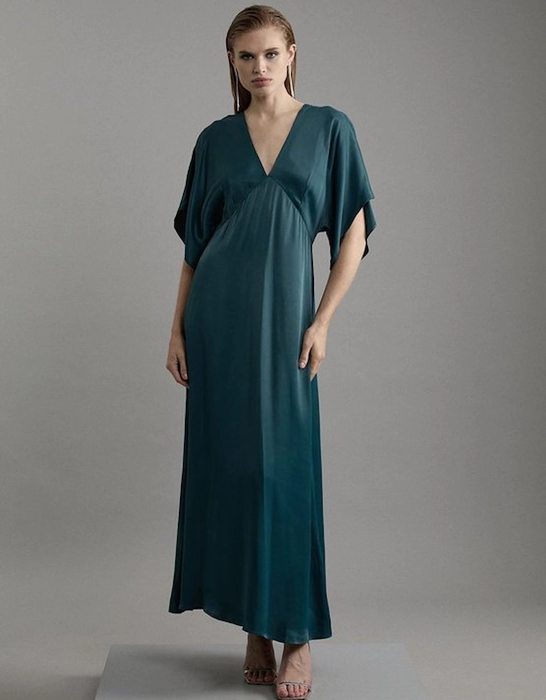 Petite Satin Angel Sleeve Woven Maxi Dress, 4 of 3