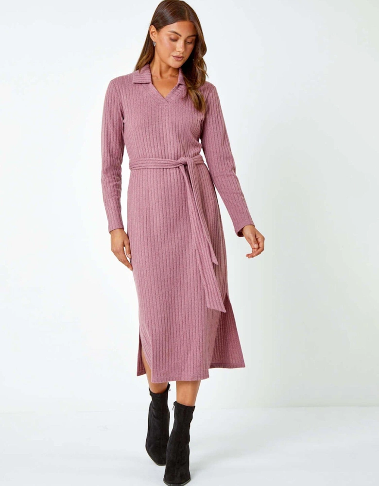 Ribbed Midi Jumper Stretch Dress - Rose