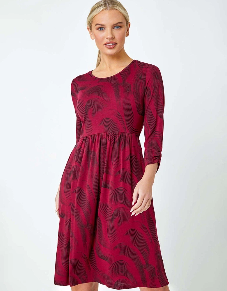 Petite Swirl Print Pocket Stretch Dress - Wine