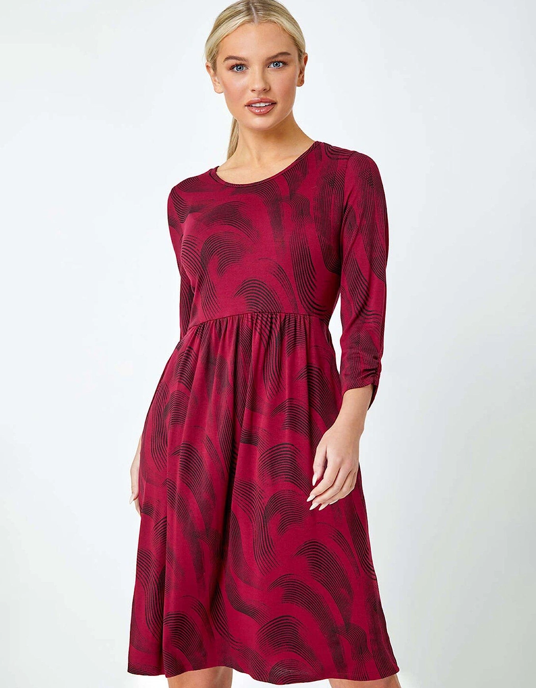 Petite Swirl Print Pocket Stretch Dress - Wine, 2 of 1