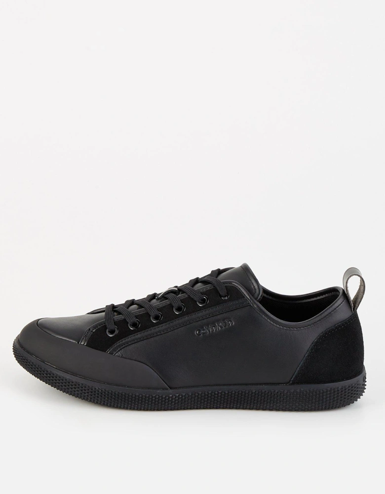 Low Top Patent Trim Lace Up Sneakers - Black