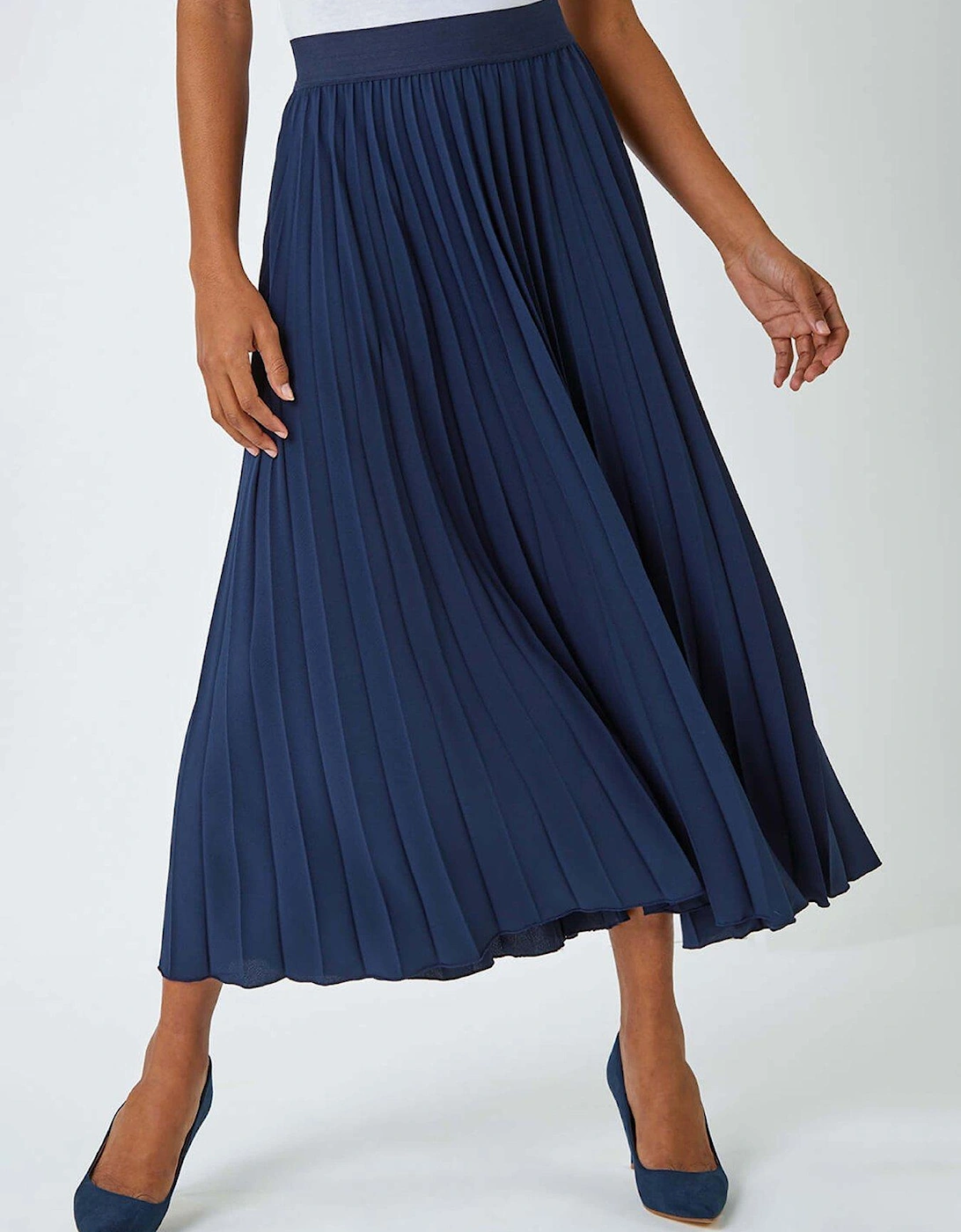 Pleated Maxi Stretch Skirt - Navy, 2 of 1