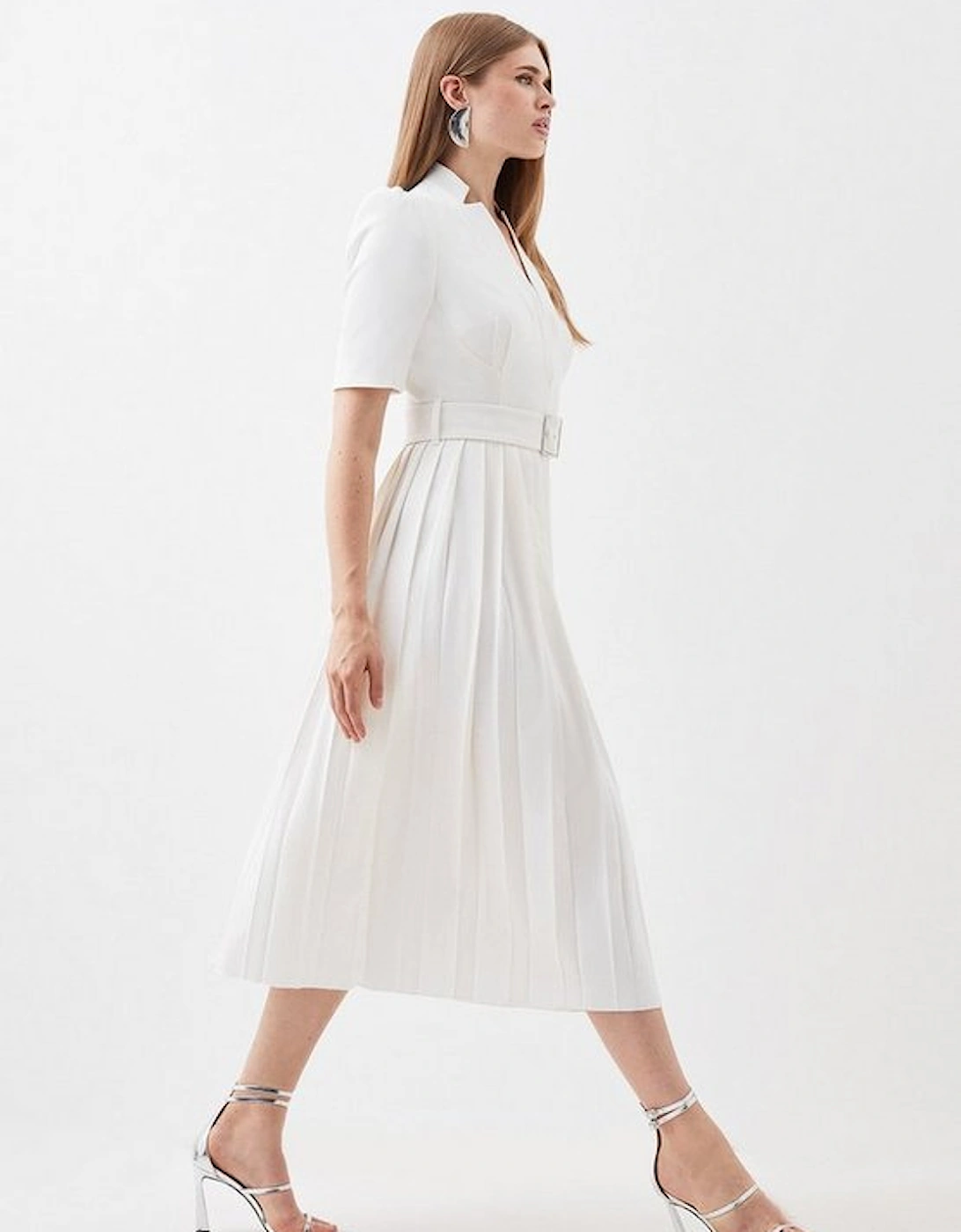 Petite Tailored Structured Crepe Forever Pleat Midi Dress