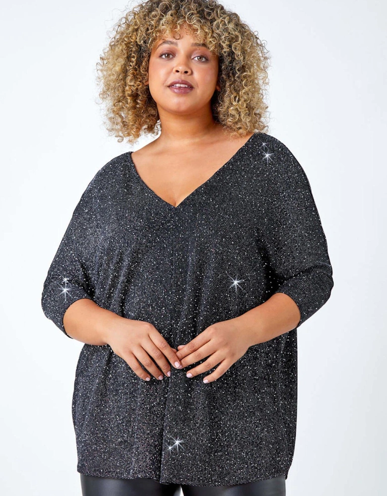 Curve Back Bar Glitter Stretch Top - Silver