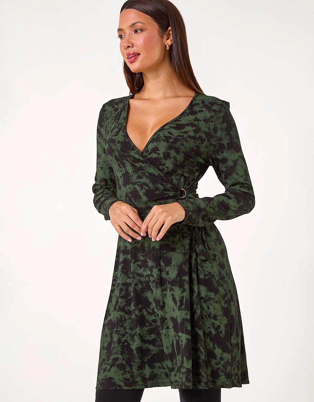 Tie Dye Wrap Detail Stretch Dress - Green, 2 of 1