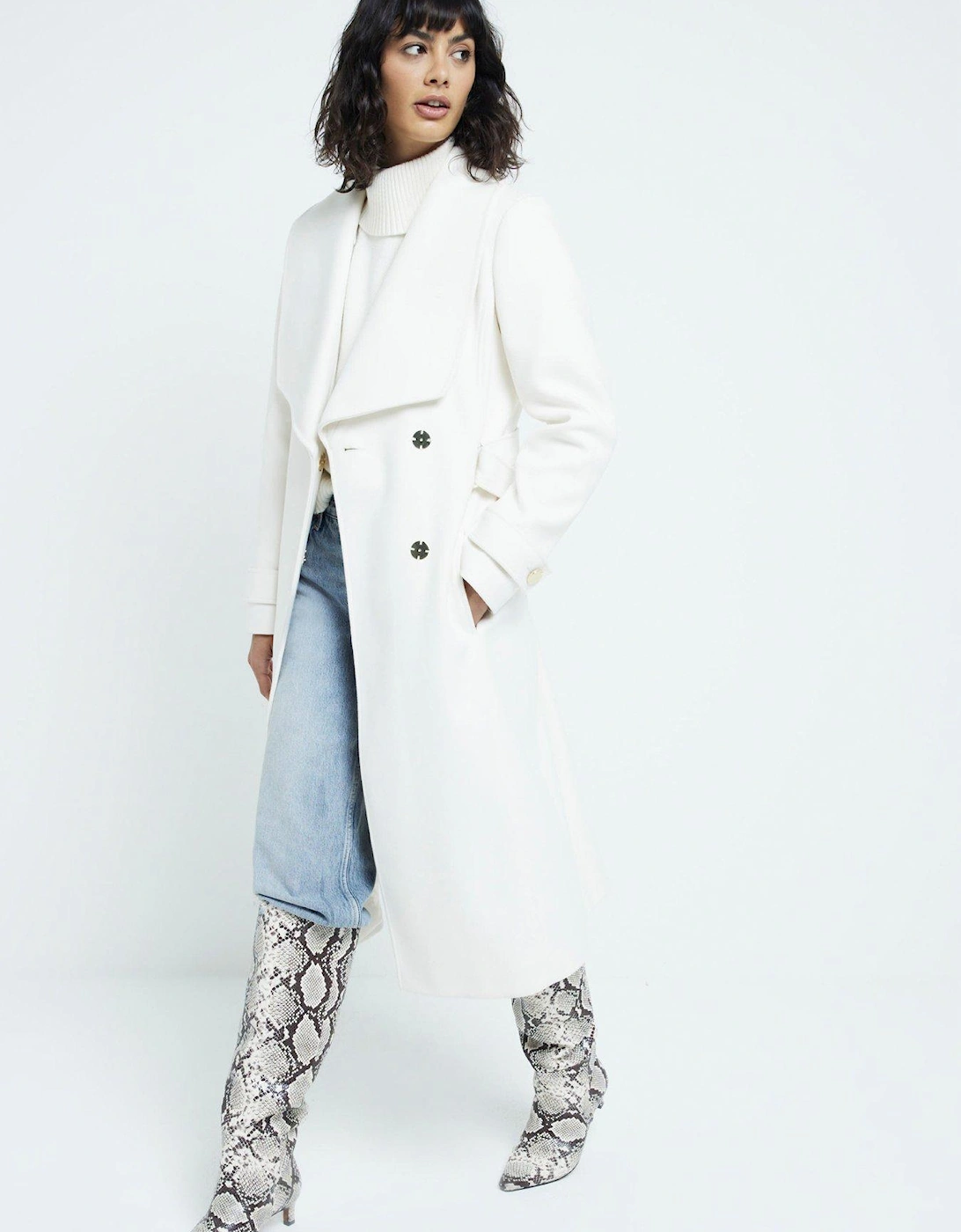 Faux Wool Belted Wrap Coat - Cream, 2 of 1