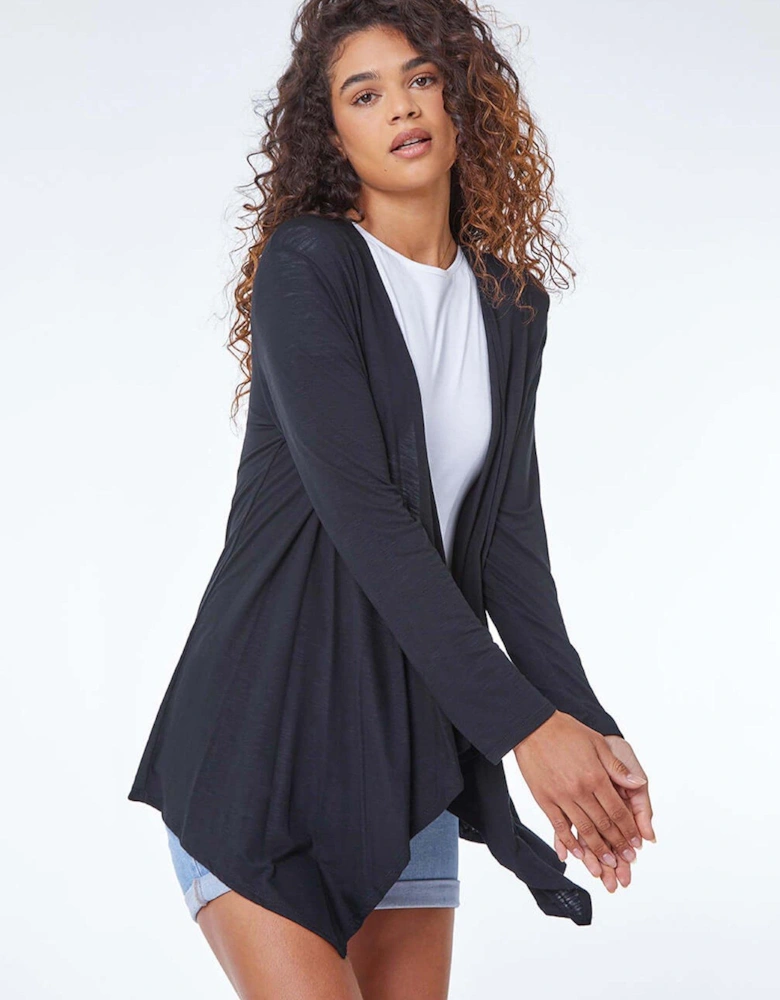 Waterfall Front Jersey Cardigan - Black