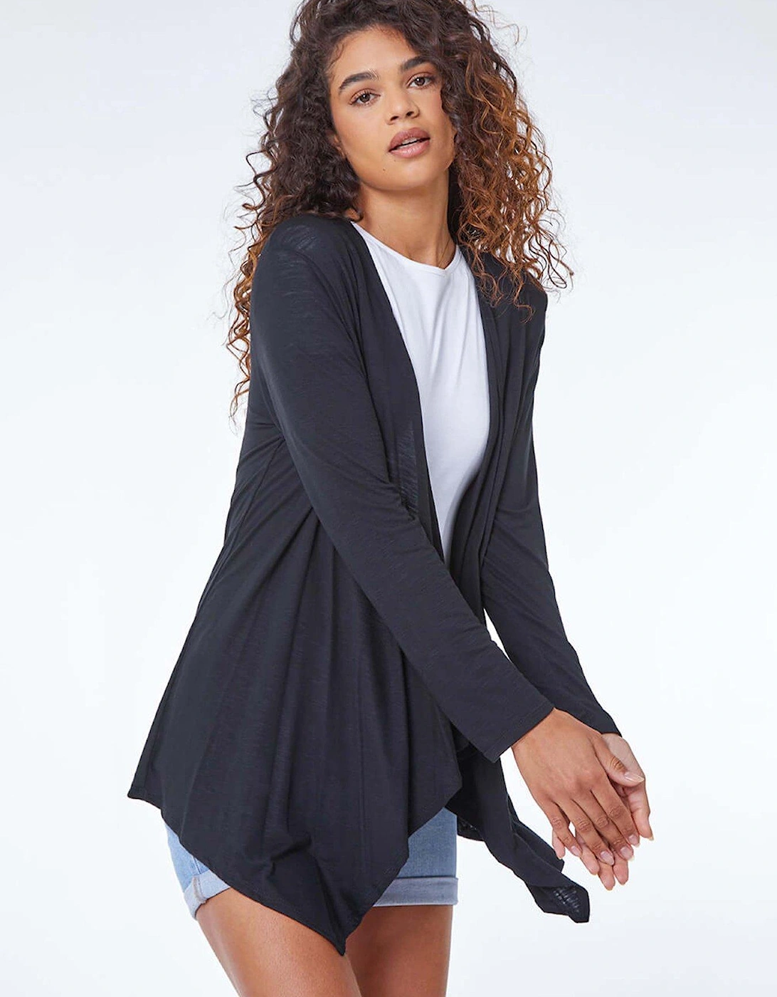 Waterfall Front Jersey Cardigan - Black, 2 of 1