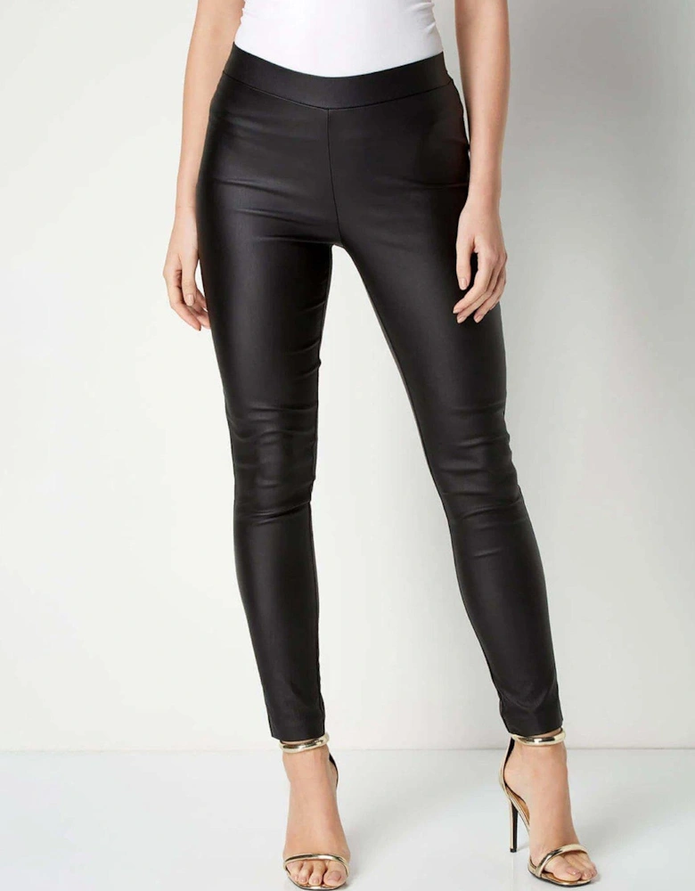 Faux Leather Pull On Trousers - Black