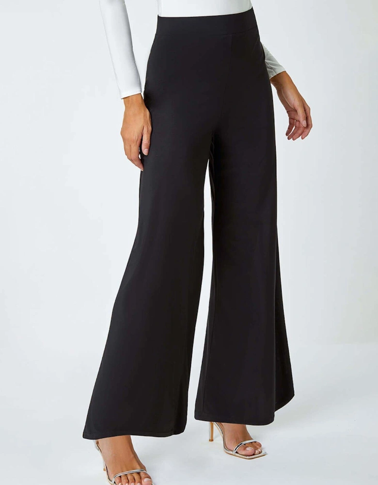 Wide Leg Stretch Trousers - Black