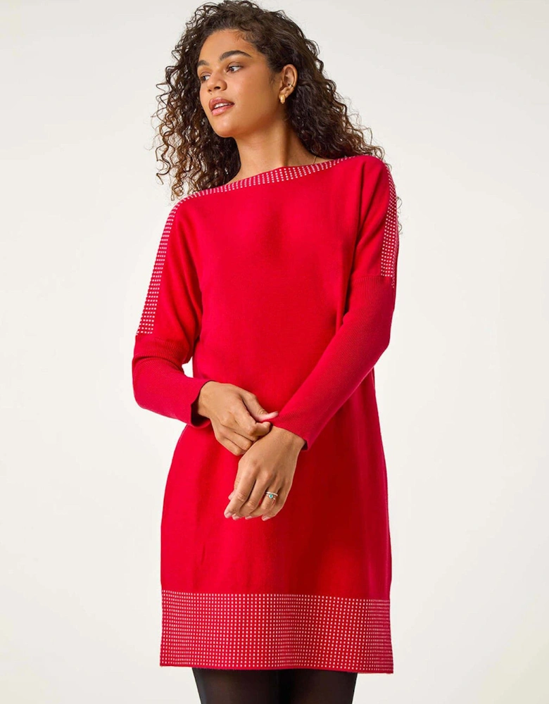 Border Spot Print Jumper Dress - Red