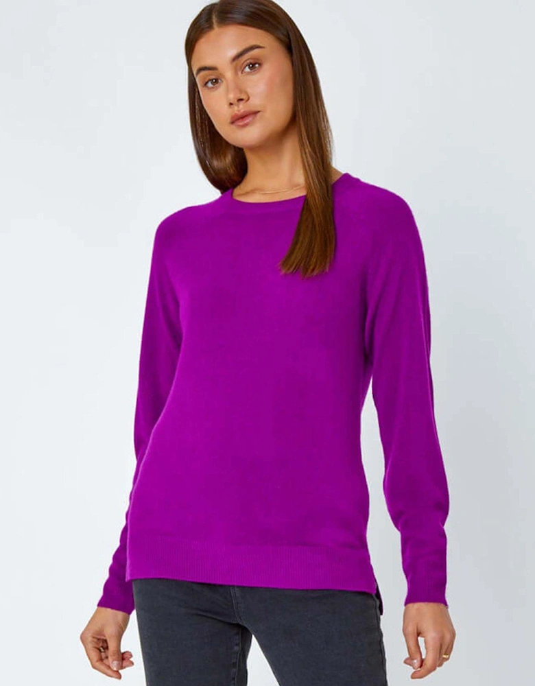 Plain Soft Crew Neck Jumper - Magenta