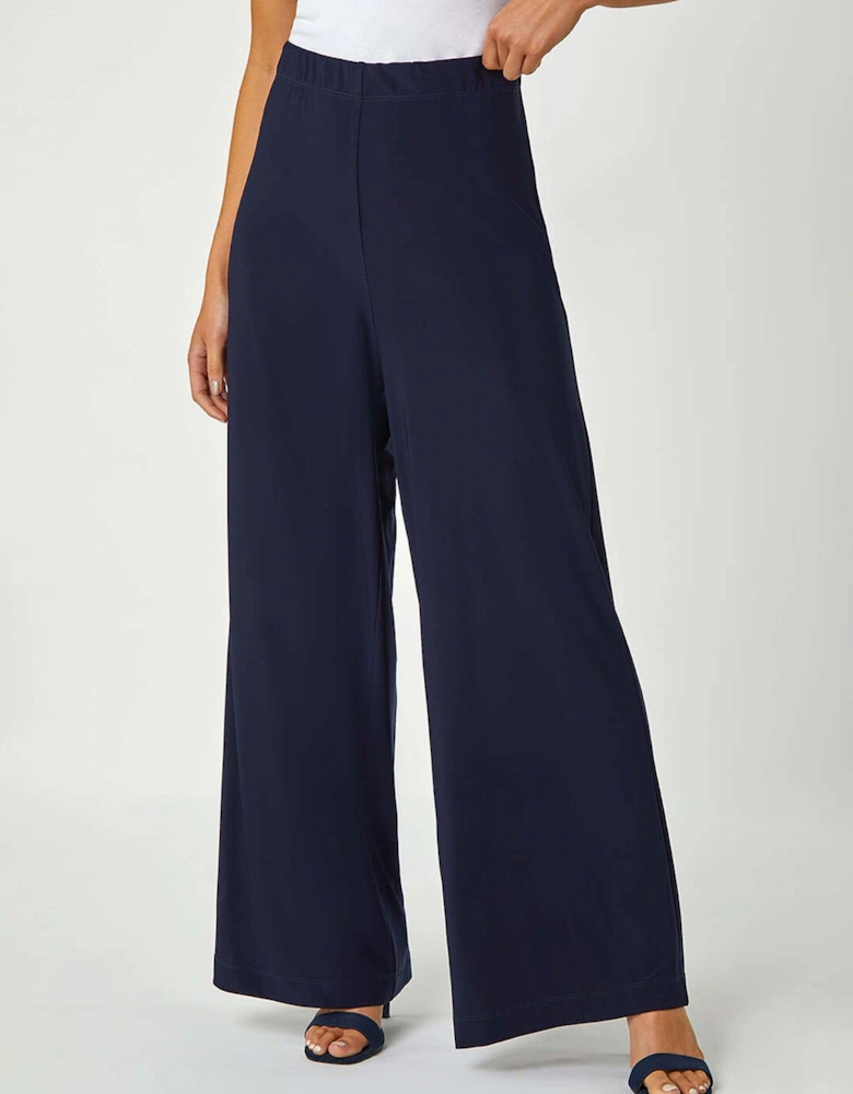 Petite Wide Leg Stretch Trouser - Navy