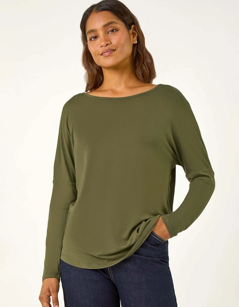 Long Sleeve Stretch Top - Khaki