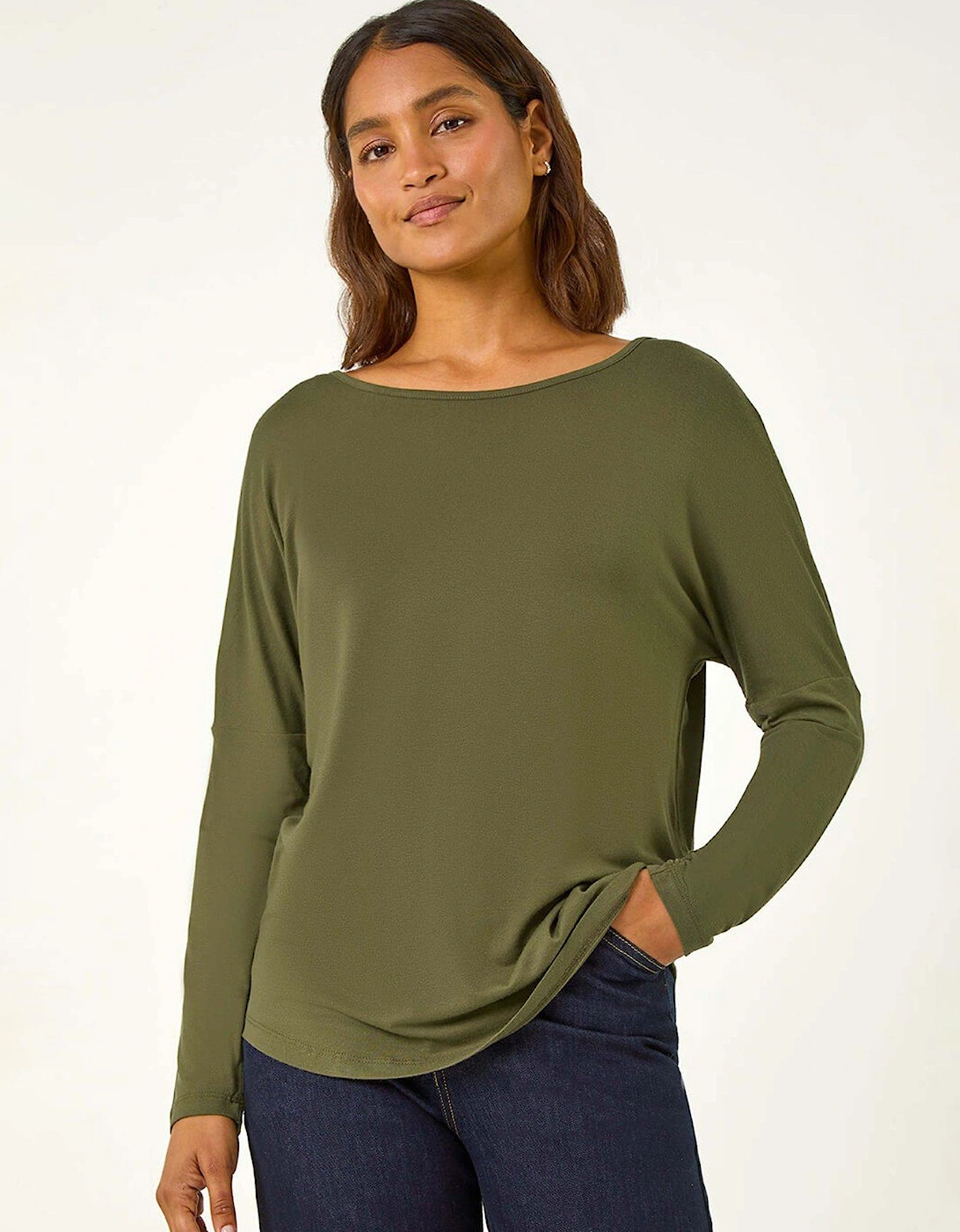 Long Sleeve Stretch Top - Khaki, 2 of 1