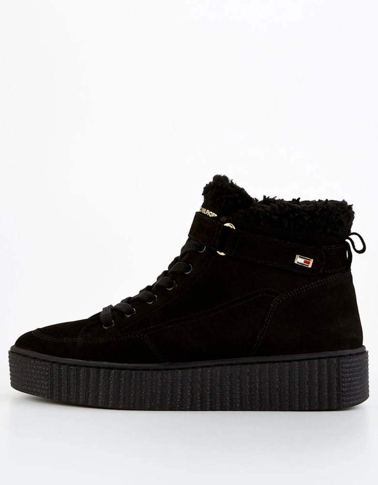 Faux Fur Nubuck Boot Trainers - Black