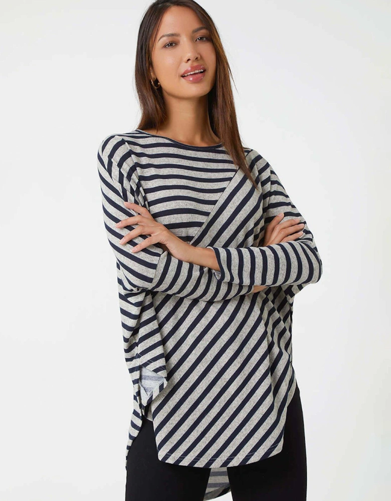 Contrast Stripe Stretch Jersey Top - Grey