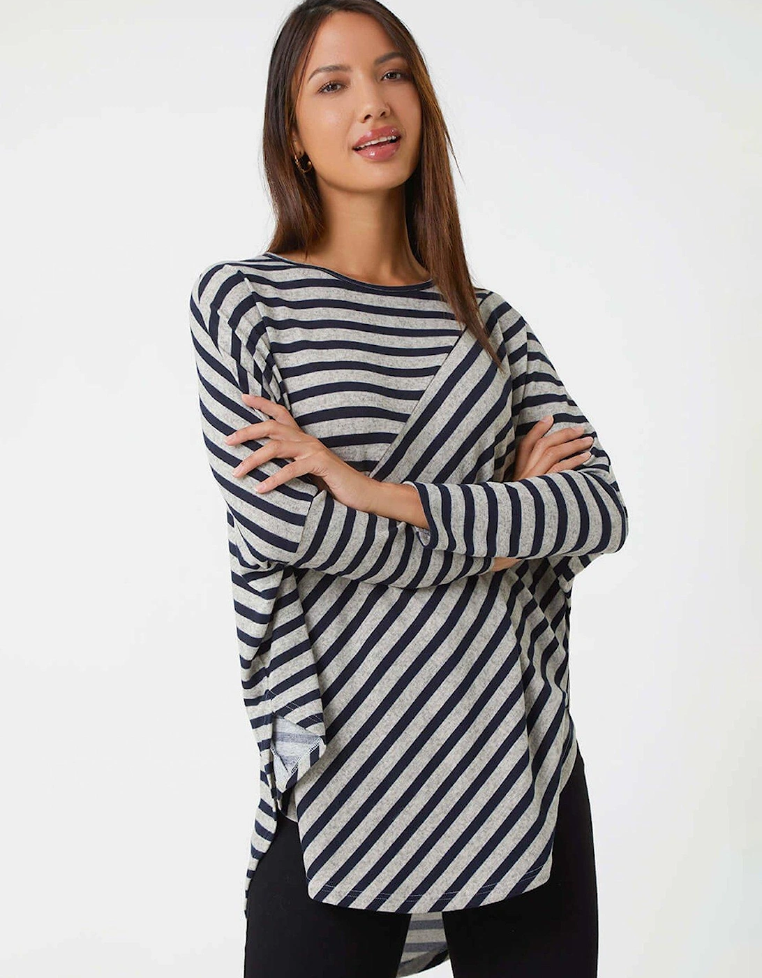 Contrast Stripe Stretch Jersey Top - Grey, 2 of 1