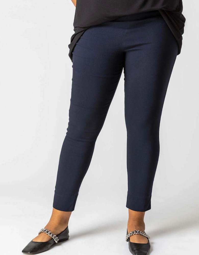 Curve Full Length Elastic Waist Trousers - Navy